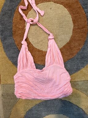 Edikted Lillie Knotted Halter Top Pink Low Cut Size Small